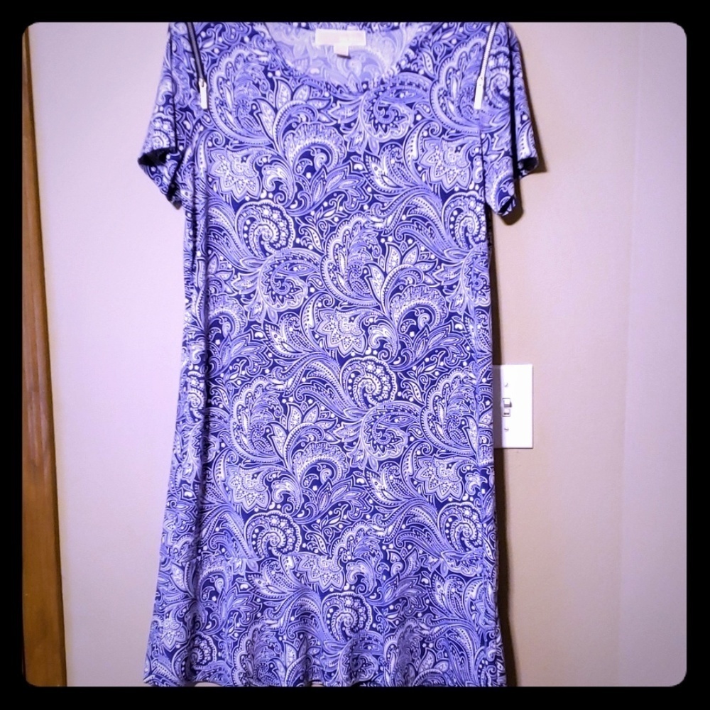 Micheal kors purple and white paisley midi dress